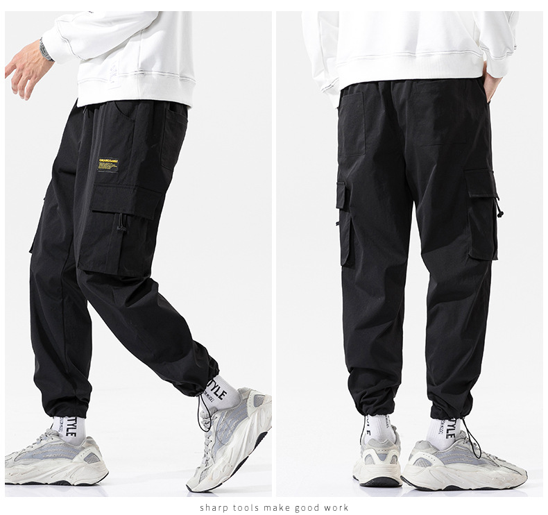 Overalls Men's Autumn and Winter Pocket Loose Tappered Harem Hong Kong Style All-Matching Fashion Brand Sports Men Casual Cropped Trousers