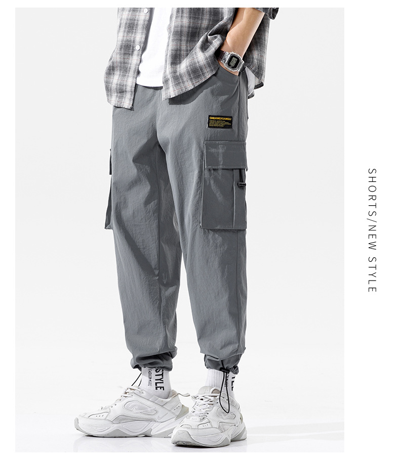 Overalls Men's Autumn and Winter Pocket Loose Tappered Harem Hong Kong Style All-Matching Fashion Brand Sports Men Casual Cropped Trousers