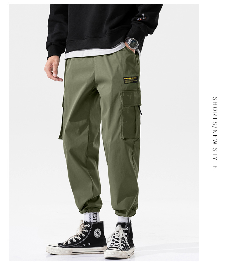 Overalls Men's Autumn and Winter Pocket Loose Tappered Harem Hong Kong Style All-Matching Fashion Brand Sports Men Casual Cropped Trousers