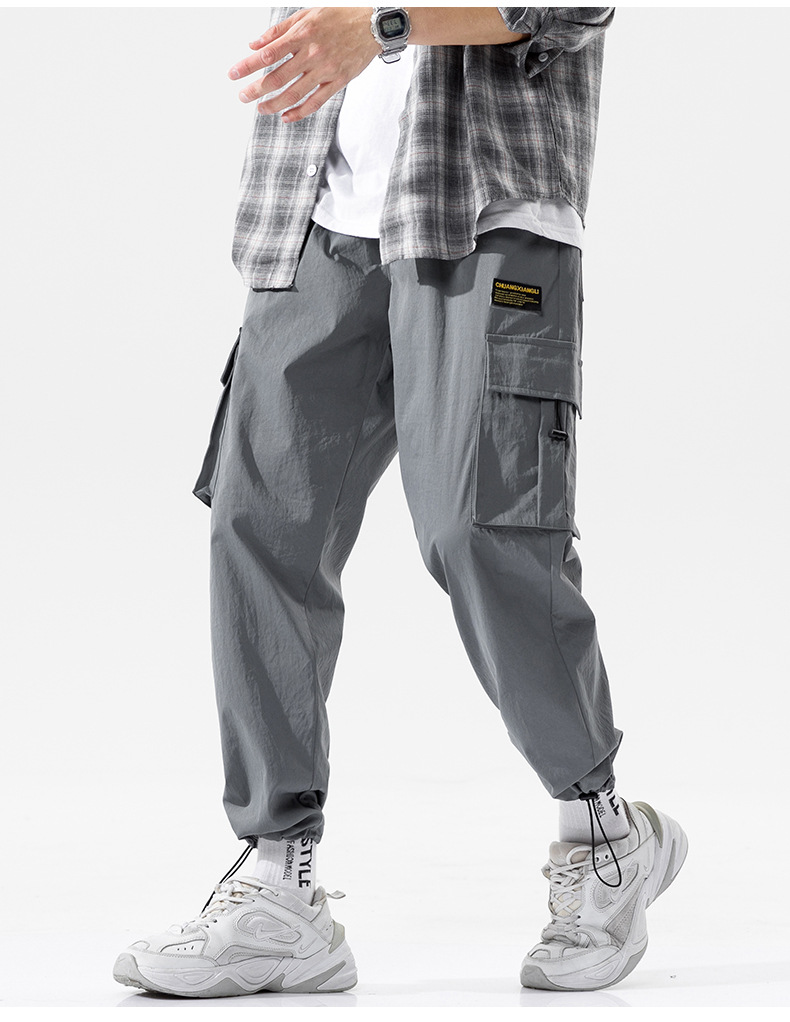 Overalls Men's Autumn and Winter Pocket Loose Tappered Harem Hong Kong Style All-Matching Fashion Brand Sports Men Casual Cropped Trousers