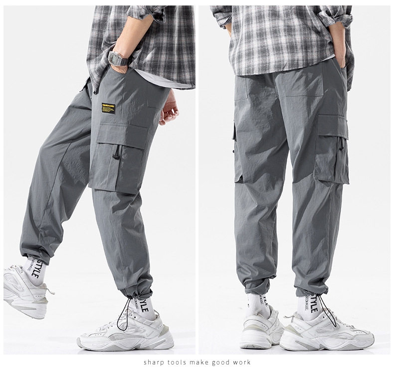 Overalls Men's Autumn and Winter Pocket Loose Tappered Harem Hong Kong Style All-Matching Fashion Brand Sports Men Casual Cropped Trousers