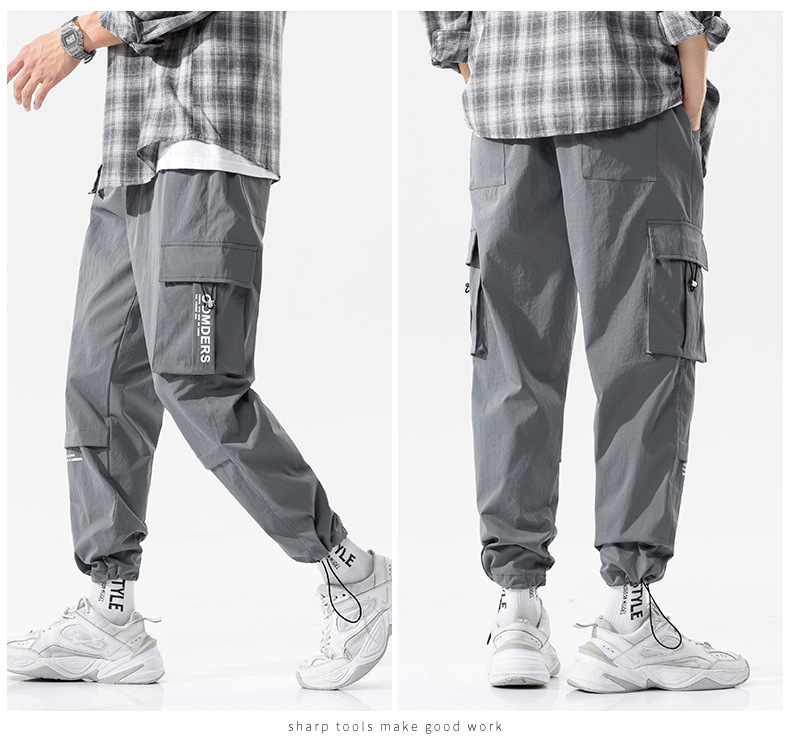 Overalls Men's Autumn and Winter Pocket Loose Tappered Harem Hong Kong Style All-Matching Fashion Brand Sports Men Casual Cropped Trousers
