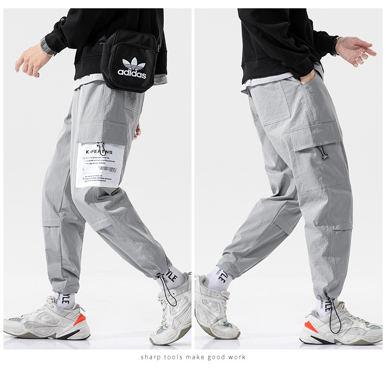 Overalls Men's Autumn and Winter Pocket Loose Tappered Harem Hong Kong Style All-Matching Fashion Brand Sports Men Casual Cropped Trousers