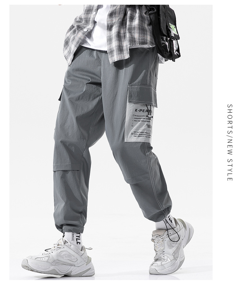 Overalls Men's Autumn and Winter Pocket Loose Tappered Harem Hong Kong Style All-Matching Fashion Brand Sports Men Casual Cropped Trousers