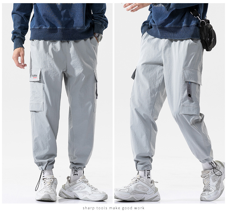 Overalls Men's Autumn and Winter Pocket Loose Tappered Harem Hong Kong Style All-Matching Fashion Brand Sports Men Casual Cropped Trousers