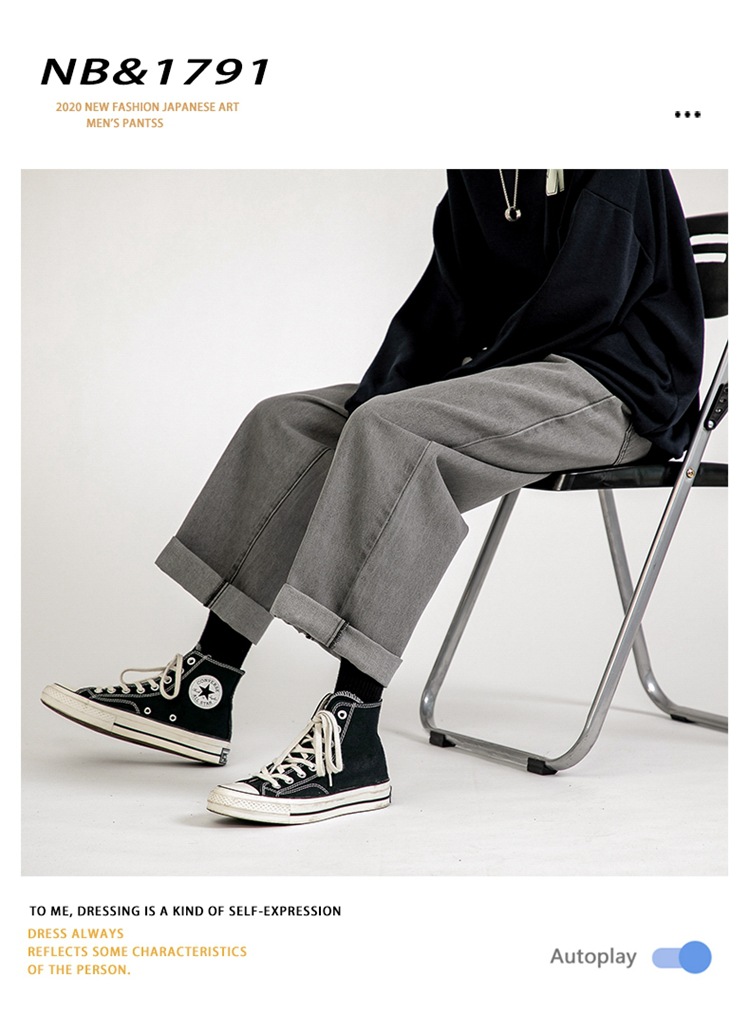 Lktm Men's# Spring Black Jeans Men's Ins Loose Straight Wide Leg Daddy Pants Fashion Brand Cropped Trousers