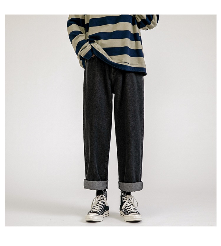 Lktm Men's# Spring Black Jeans Men's Ins Loose Straight Wide Leg Daddy Pants Fashion Brand Cropped Trousers