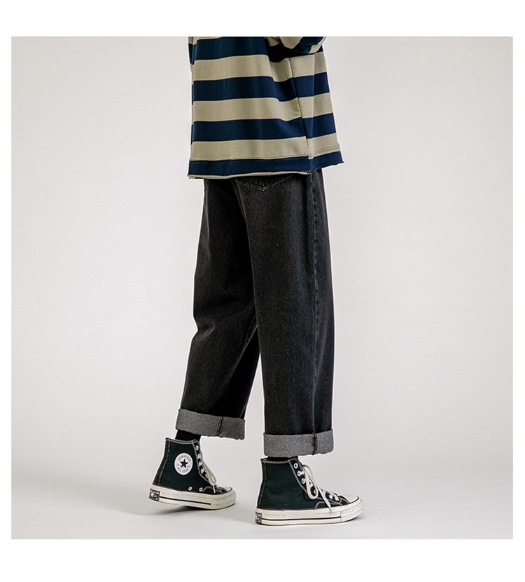 Lktm Men's# Spring Black Jeans Men's Ins Loose Straight Wide Leg Daddy Pants Fashion Brand Cropped Trousers