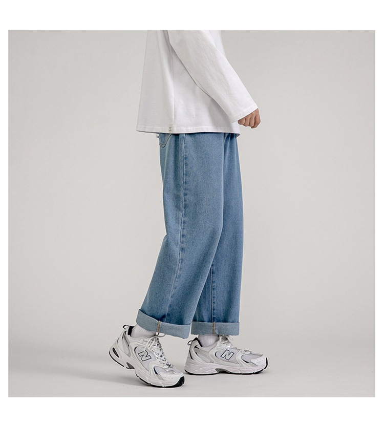 Lktm Men's# Spring Black Jeans Men's Ins Loose Straight Wide Leg Daddy Pants Fashion Brand Cropped Trousers