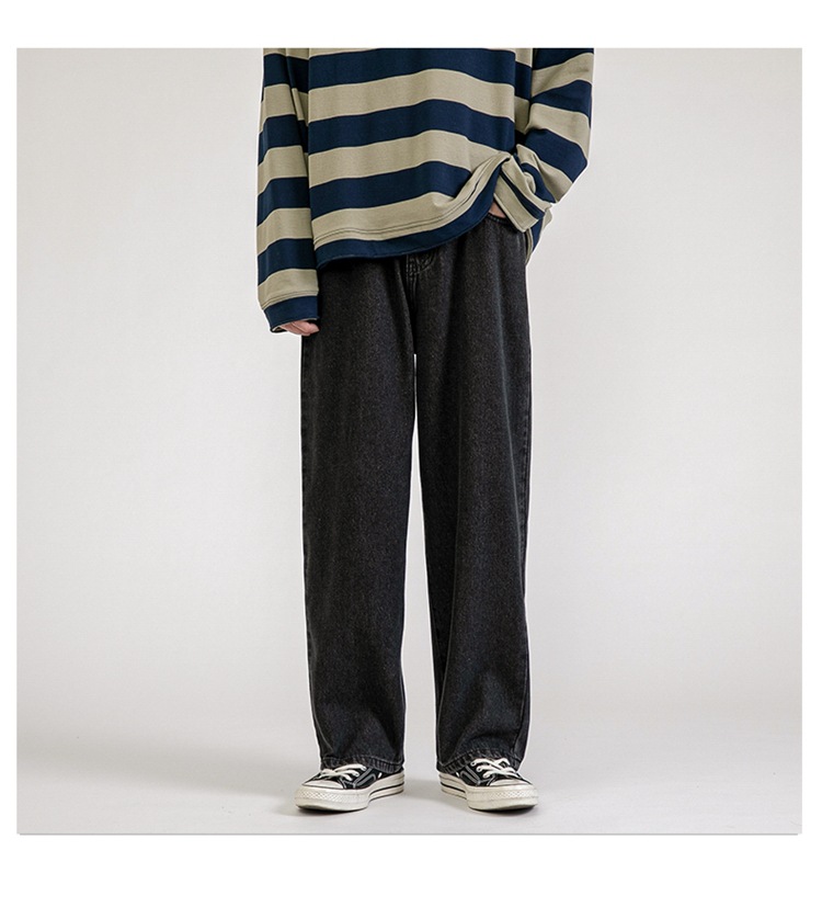 Lktm Men's# Spring Black Jeans Men's Ins Loose Straight Wide Leg Daddy Pants Fashion Brand Cropped Trousers