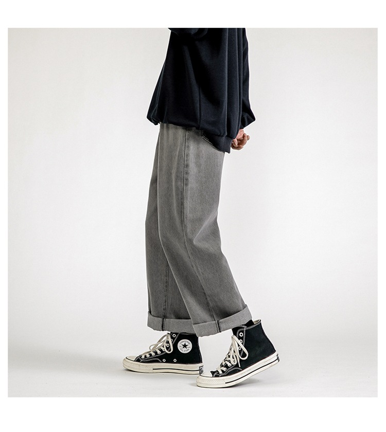 Lktm Men's# Spring Black Jeans Men's Ins Loose Straight Wide Leg Daddy Pants Fashion Brand Cropped Trousers