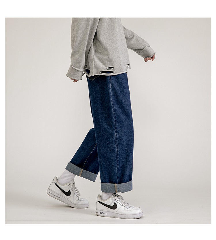 Lktm Men's# Spring Black Jeans Men's Ins Loose Straight Wide Leg Daddy Pants Fashion Brand Cropped Trousers