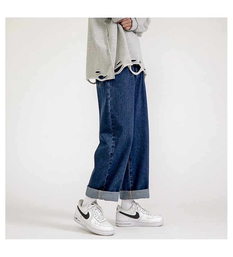 Lktm Men's# Spring Black Jeans Men's Ins Loose Straight Wide Leg Daddy Pants Fashion Brand Cropped Trousers