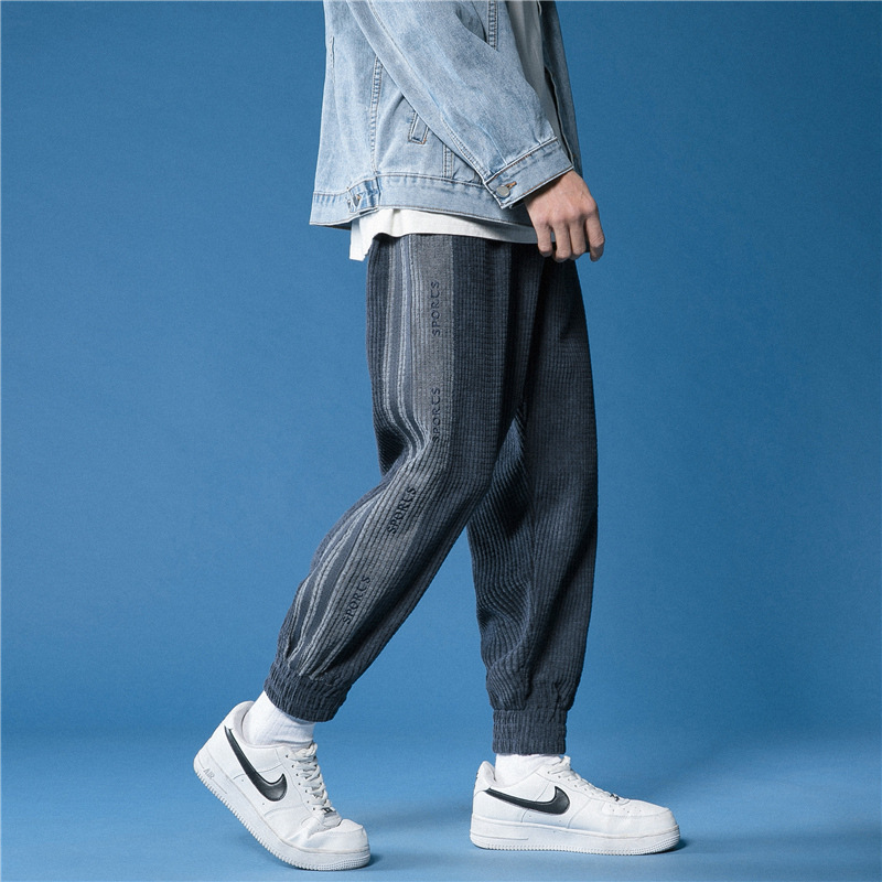 Spring 2021 New Corduroy Casual Men&#039;s Cropped Trousers Large Size Loose Harem Pants for Middle School Students One Piece Dropshipping