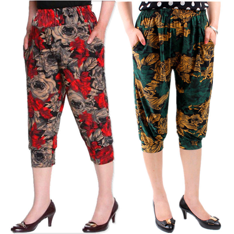 Summer Viscose Fiber Mother Pants Middle-aged Loose and Plus-sized Leggings Soft Breathable Cropped Trousers Factory Direct Sales