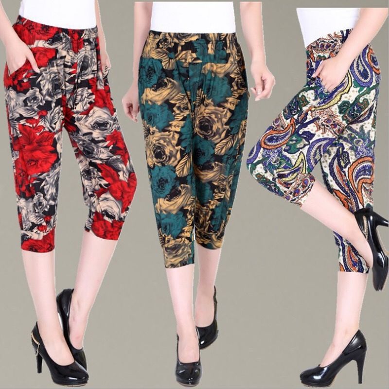 Summer Viscose Fiber Mother Pants Middle-aged Loose and Plus-sized Leggings Soft Breathable Cropped Trousers Factory Direct Sales