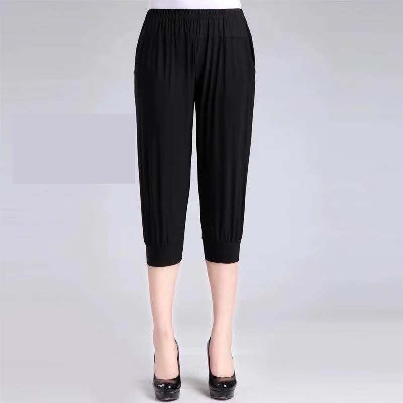 Summer Viscose Fiber Mother Pants Middle-aged Loose and Plus-sized Leggings Soft Breathable Cropped Trousers Factory Direct Sales