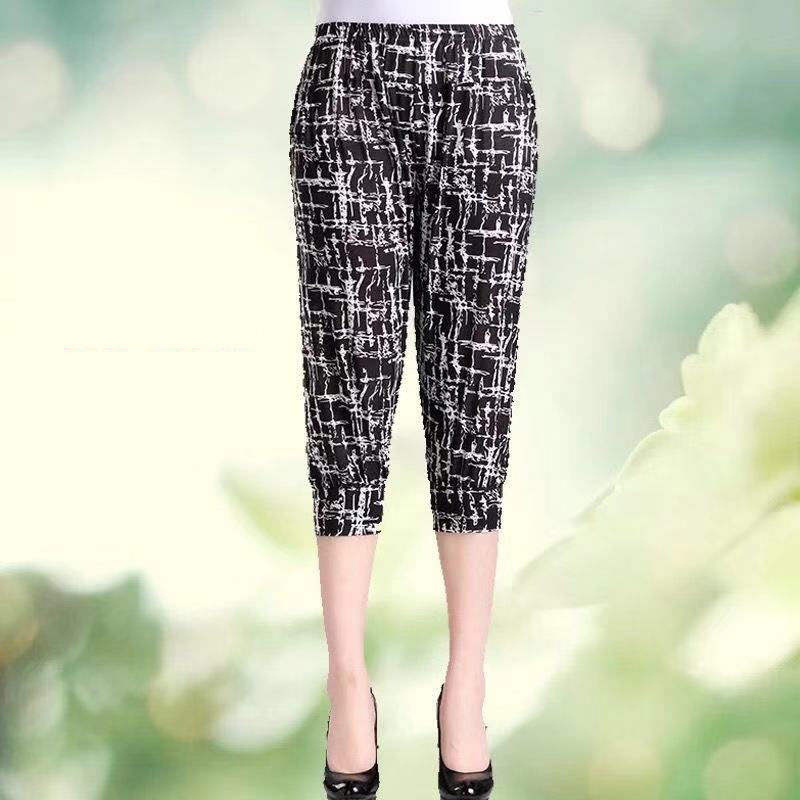 Summer Viscose Fiber Mother Pants Middle-aged Loose and Plus-sized Leggings Soft Breathable Cropped Trousers Factory Direct Sales