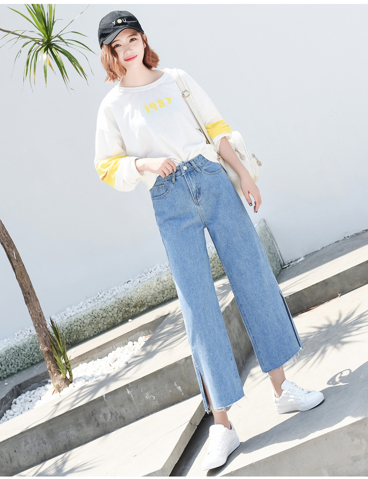 High waist wide leg jeans new style baggy slim cropped trousers with flared horns and wide legs High waist wide leg jeans new style baggy slim cropped trousers with flared horns and wide legs
