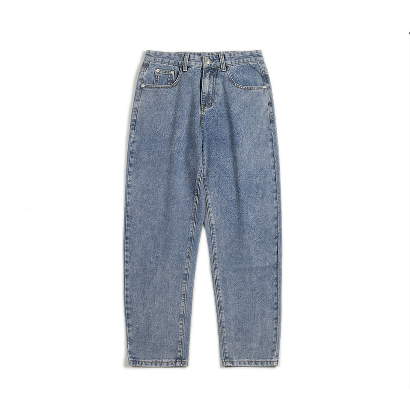 Lktm Men&#039;s# Ins Hong Kong Style Loose Straight Jeans Men&#039;s Korean Style Slim Fit All-Matching Trendy Casual Cropped Trousers