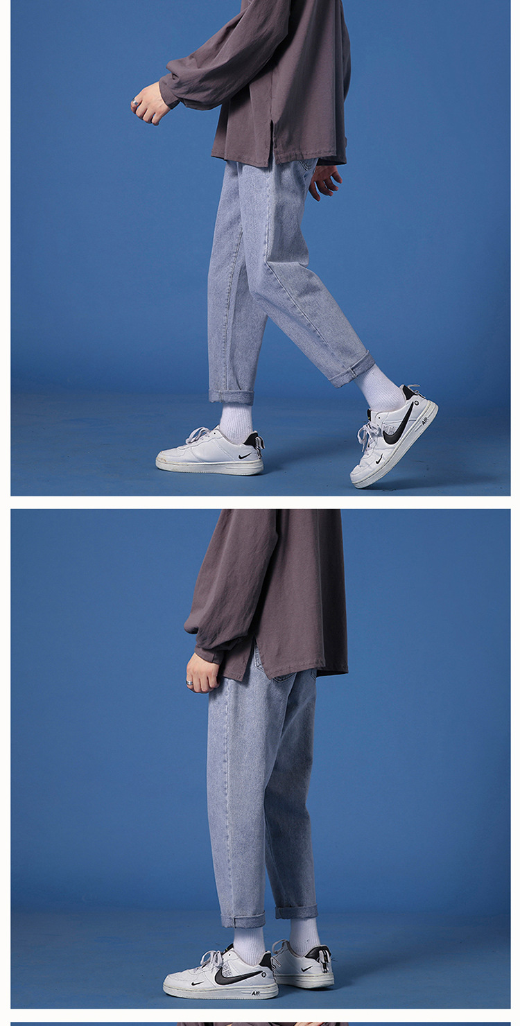 Lktm Men's# Ins Hong Kong Style Loose Straight Jeans Men's Korean Style Slim Fit All-Matching Trendy Casual Cropped Trousers