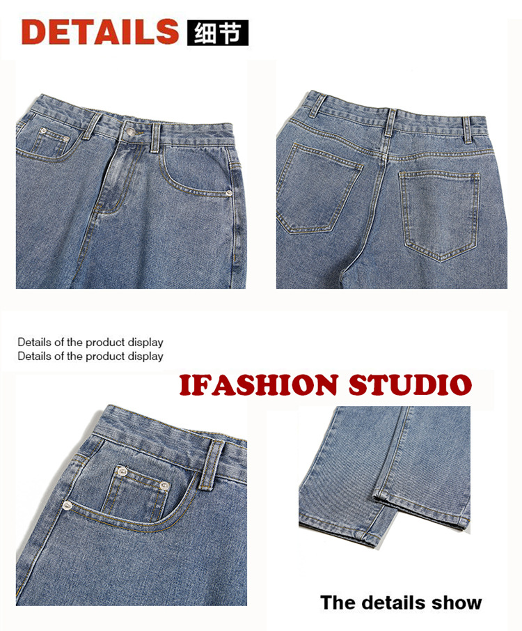 Lktm Men's# Ins Hong Kong Style Loose Straight Jeans Men's Korean Style Slim Fit All-Matching Trendy Casual Cropped Trousers