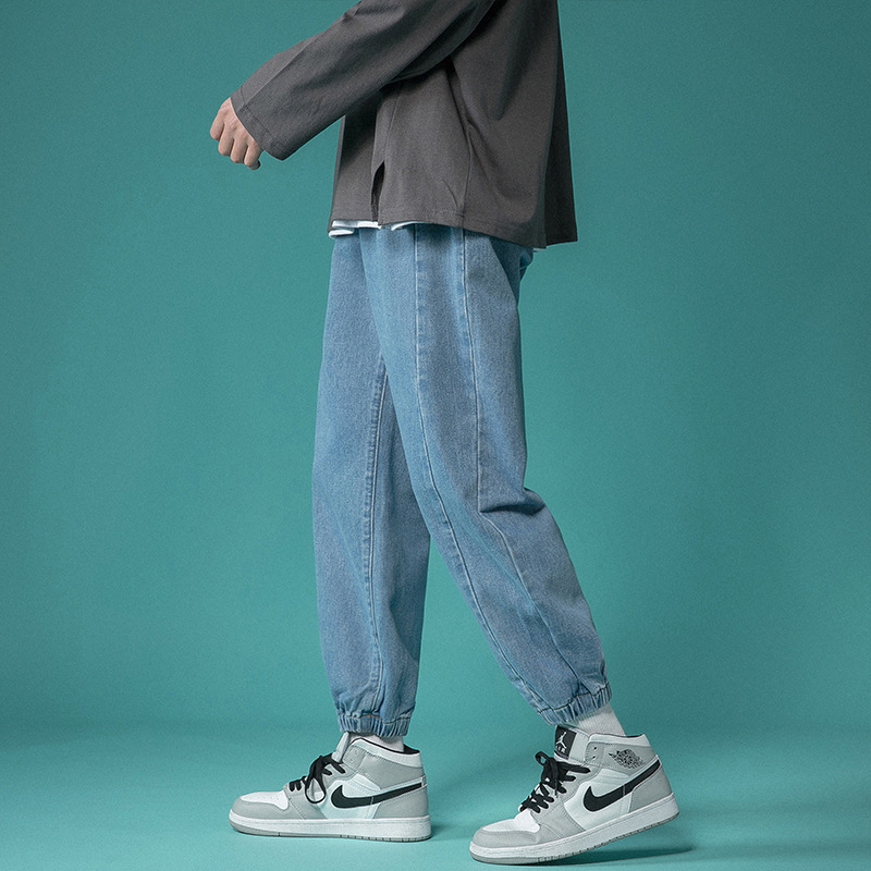 Letter Print Light-Colored Jeans Men&#039;s Spring and Autumn Hip Hop Trend Casual Jogger Pants Loose Cropped Trousers