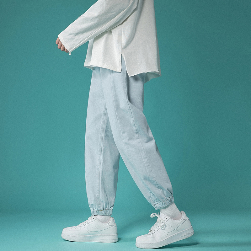 Letter Print Light-Colored Jeans Men&#039;s Spring and Autumn Hip Hop Trend Casual Jogger Pants Loose Cropped Trousers