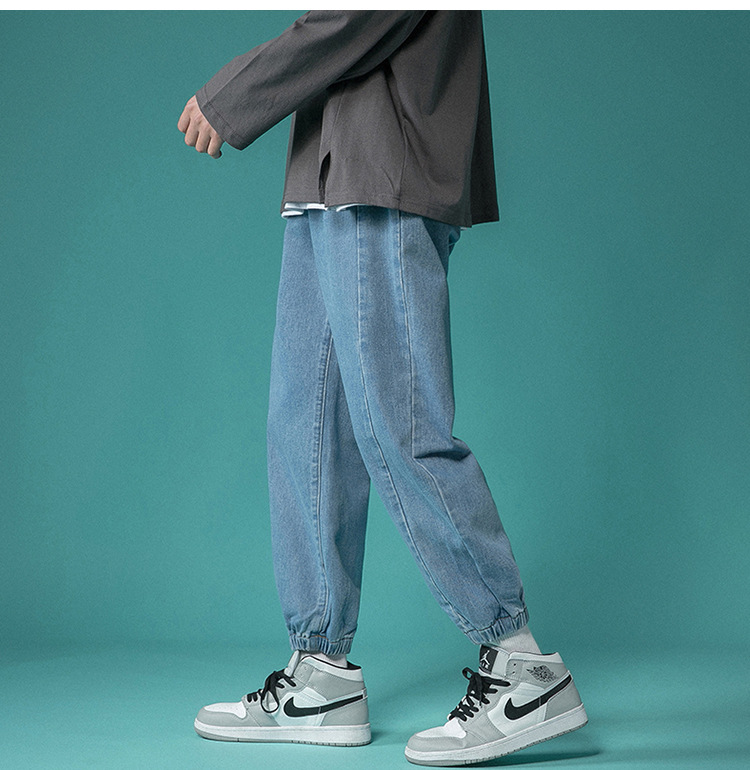 Letter Print Light-Colored Jeans Men's Spring and Autumn Hip Hop Trend Casual Jogger Pants Loose Cropped Trousers