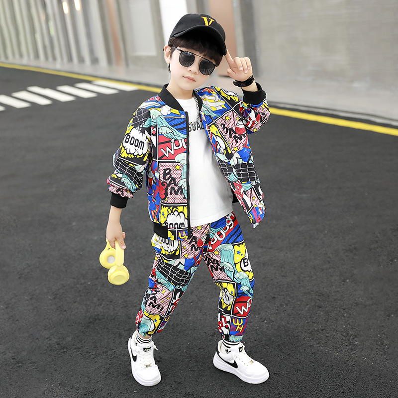 Boys&#039; Trendy Jacket Suit 2021 Autumn New Children&#039;s Wear Sports Fashionable Children Spring and Autumn Two-Piece Suit