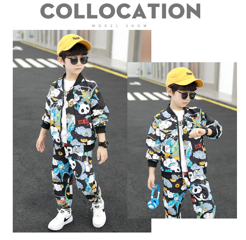 Boys' Trendy Jacket Suit 2021 Autumn New Children's Wear Sports Fashionable Children Spring and Autumn Two-Piece Suit Boys' Trendy Jacket Suit 2021 Autumn New Children's Wear Sports Fashionable Children Spring and Autumn Two-Piece Suit