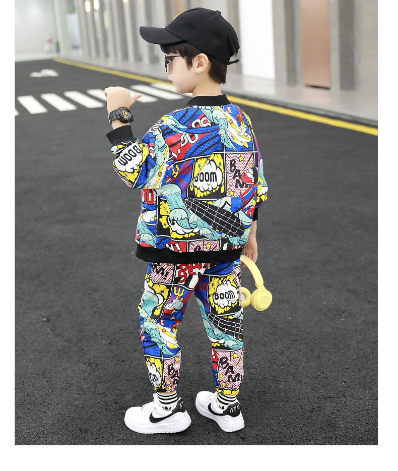Boys' Trendy Jacket Suit 2021 Autumn New Children's Wear Sports Fashionable Children Spring and Autumn Two-Piece Suit Boys' Trendy Jacket Suit 2021 Autumn New Children's Wear Sports Fashionable Children Spring and Autumn Two-Piece Suit