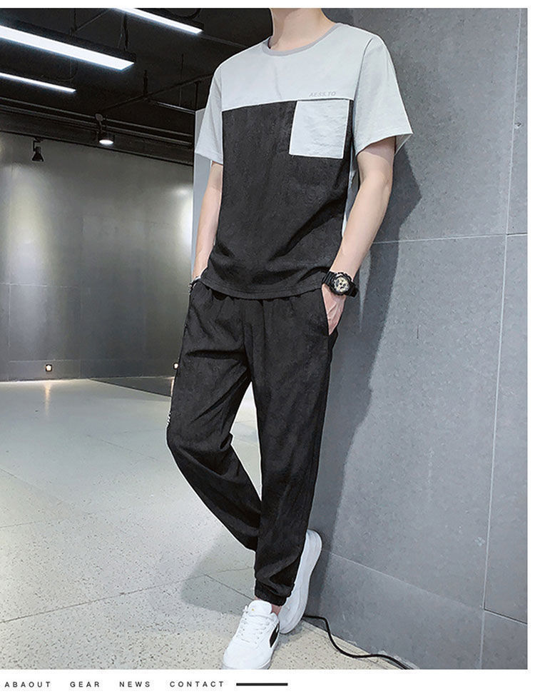 2021 New Short Sleeve Men's Sport Suit Summer Ice Silk Thin Casual Trend Oversized Pants Sports wear 2021 New Short Sleeve Men's Sport Suit Summer Ice Silk Thin Casual Trend Oversized Pants Sports wear