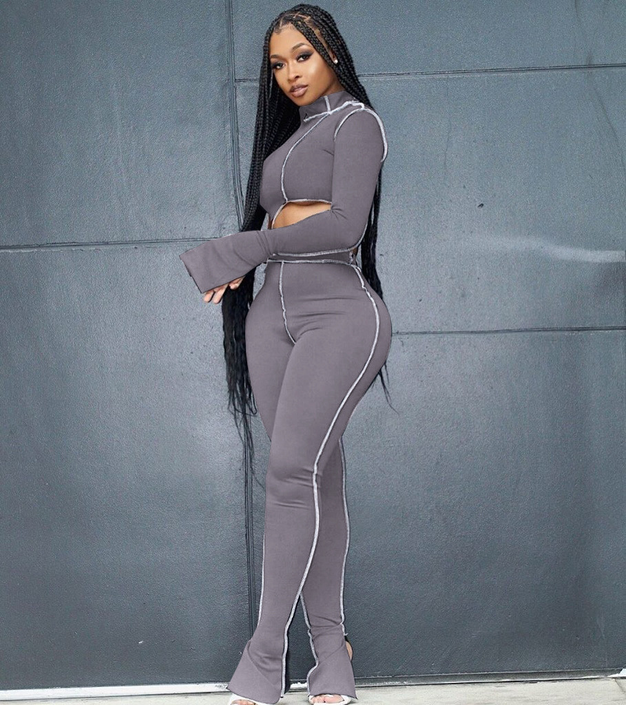 M2053 Crossborder Fashion Women's Wear Aliexpress Autumn New Women's Wear Personality Line Slimming sports suit M2053 Crossborder Fashion Women's Wear Aliexpress Autumn New Women's Wear Personality Line Slimming sports suit
