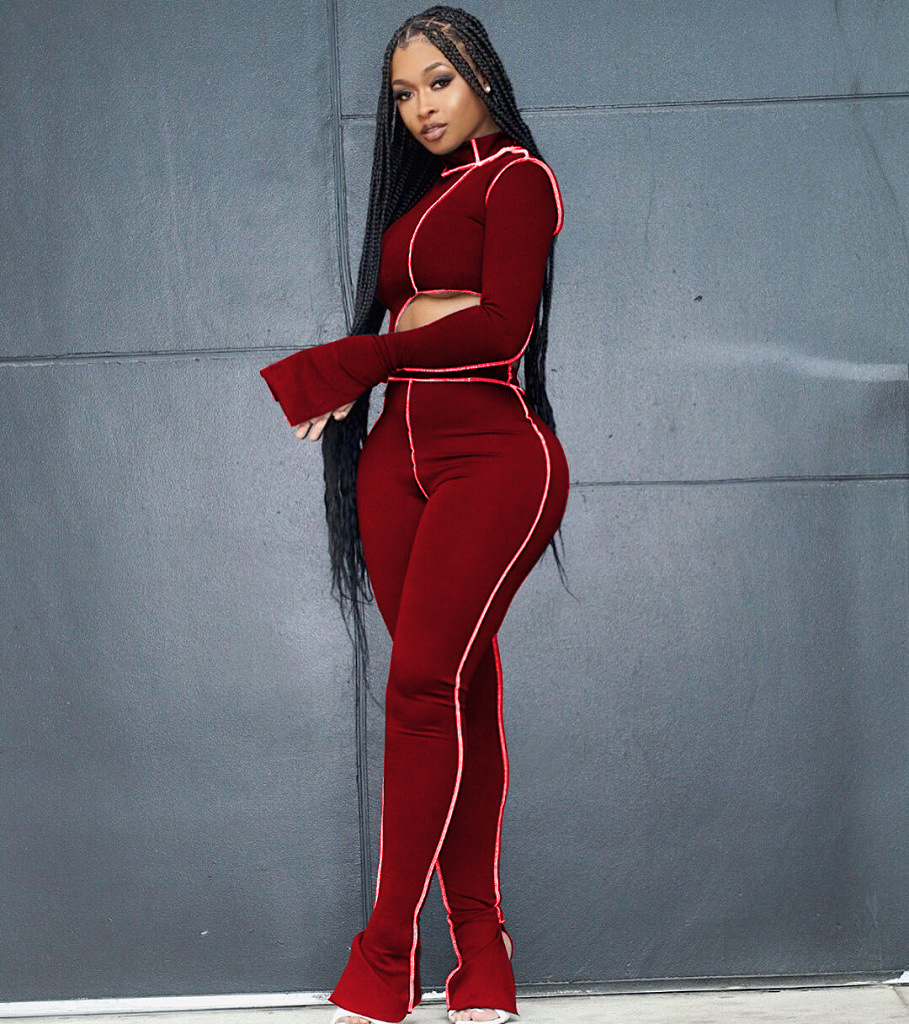 M2053 Crossborder Fashion Women's Wear Aliexpress Autumn New Women's Wear Personality Line Slimming sports suit M2053 Crossborder Fashion Women's Wear Aliexpress Autumn New Women's Wear Personality Line Slimming sports suit