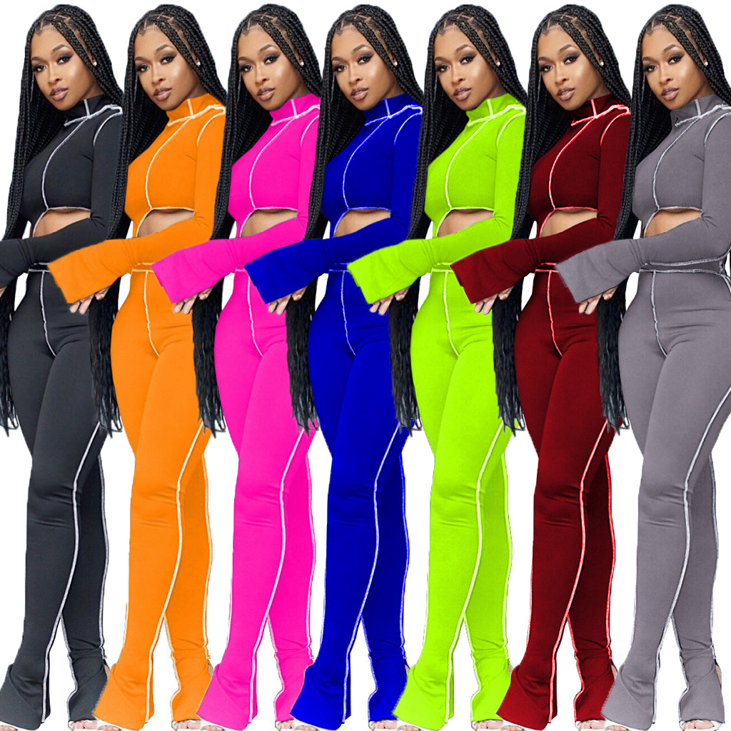 M2053 Crossborder Fashion Women's Wear Aliexpress Autumn New Women's Wear Personality Line Slimming sports suit M2053 Crossborder Fashion Women's Wear Aliexpress Autumn New Women's Wear Personality Line Slimming sports suit