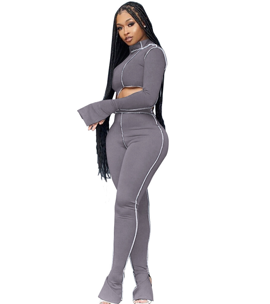 M2053 Crossborder Fashion Women's Wear Aliexpress Autumn New Women's Wear Personality Line Slimming sports suit M2053 Crossborder Fashion Women's Wear Aliexpress Autumn New Women's Wear Personality Line Slimming sports suit