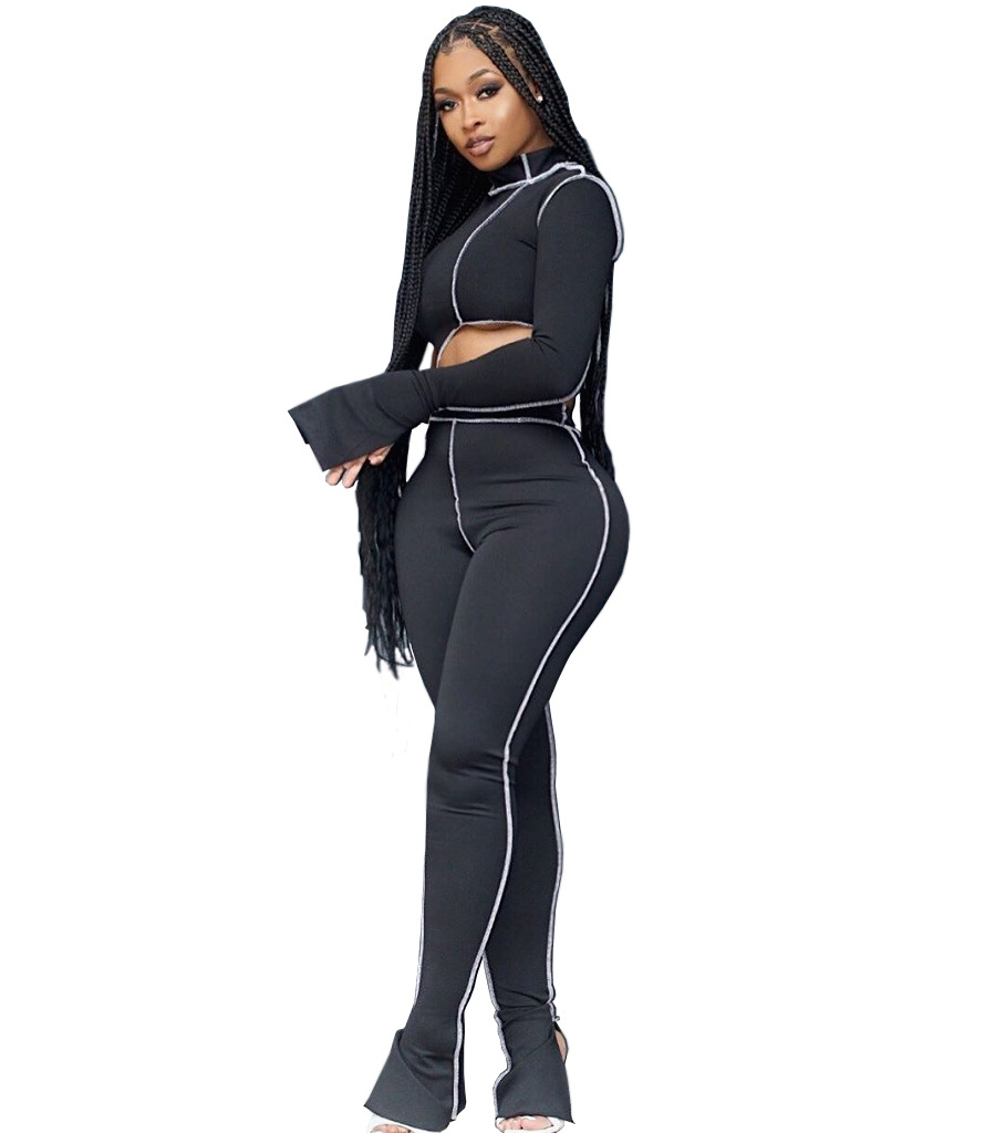 M2053 Crossborder Fashion Women's Wear Aliexpress Autumn New Women's Wear Personality Line Slimming sports suit M2053 Crossborder Fashion Women's Wear Aliexpress Autumn New Women's Wear Personality Line Slimming sports suit