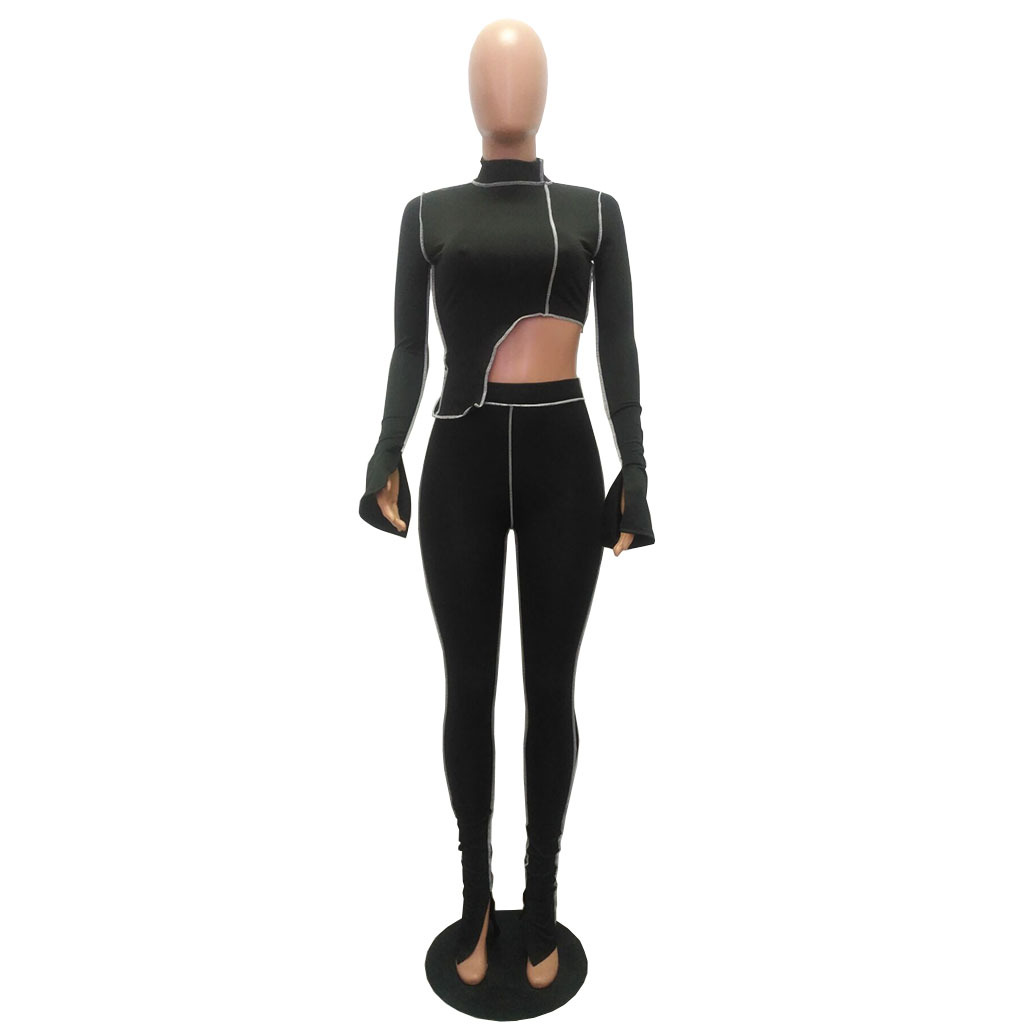 M2053 Crossborder Fashion Women's Wear Aliexpress Autumn New Women's Wear Personality Line Slimming sports suit M2053 Crossborder Fashion Women's Wear Aliexpress Autumn New Women's Wear Personality Line Slimming sports suit