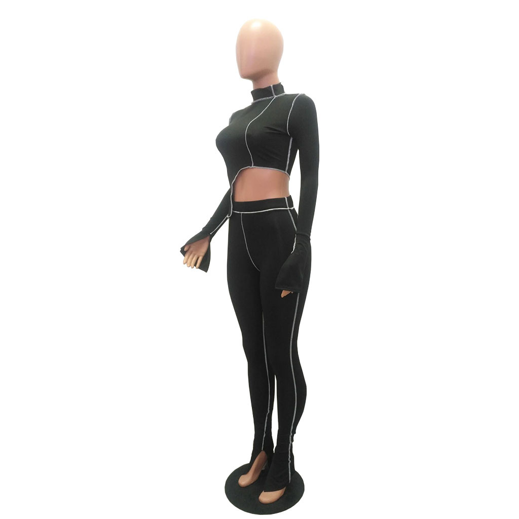 M2053 Crossborder Fashion Women's Wear Aliexpress Autumn New Women's Wear Personality Line Slimming sports suit M2053 Crossborder Fashion Women's Wear Aliexpress Autumn New Women's Wear Personality Line Slimming sports suit
