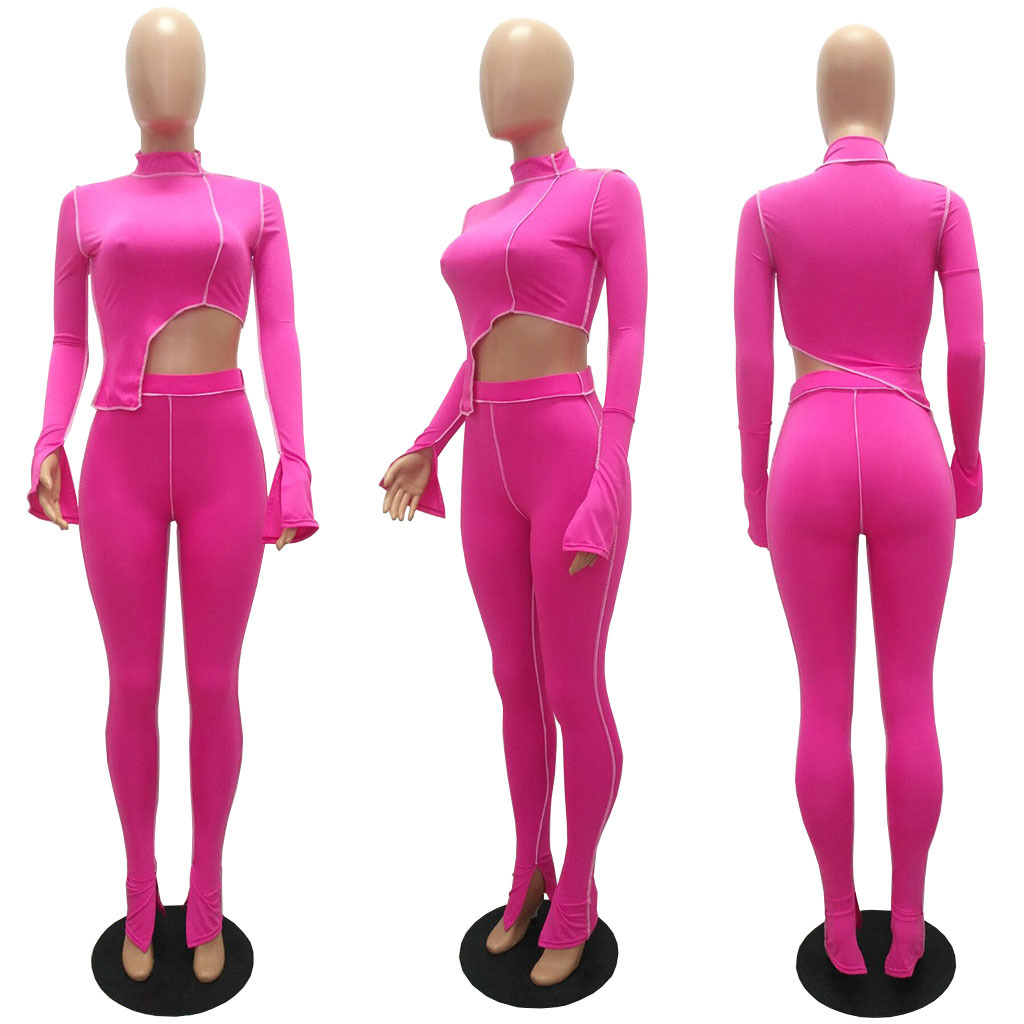 M2053 Crossborder Fashion Women's Wear Aliexpress Autumn New Women's Wear Personality Line Slimming sports suit M2053 Crossborder Fashion Women's Wear Aliexpress Autumn New Women's Wear Personality Line Slimming sports suit