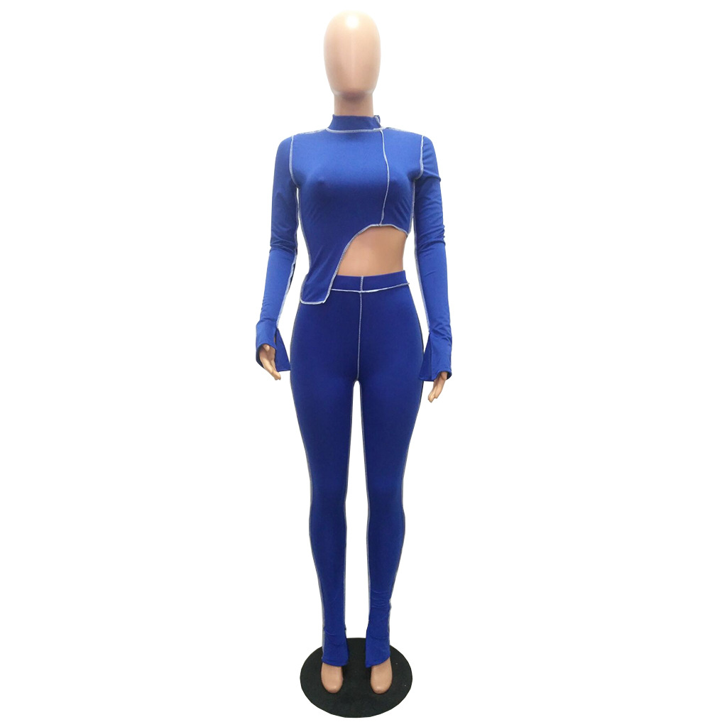 M2053 Crossborder Fashion Women's Wear Aliexpress Autumn New Women's Wear Personality Line Slimming sports suit M2053 Crossborder Fashion Women's Wear Aliexpress Autumn New Women's Wear Personality Line Slimming sports suit