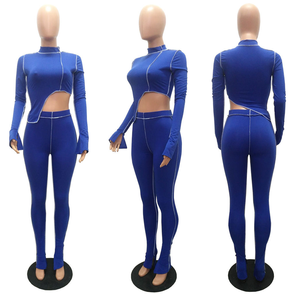 M2053 Crossborder Fashion Women's Wear Aliexpress Autumn New Women's Wear Personality Line Slimming sports suit M2053 Crossborder Fashion Women's Wear Aliexpress Autumn New Women's Wear Personality Line Slimming sports suit