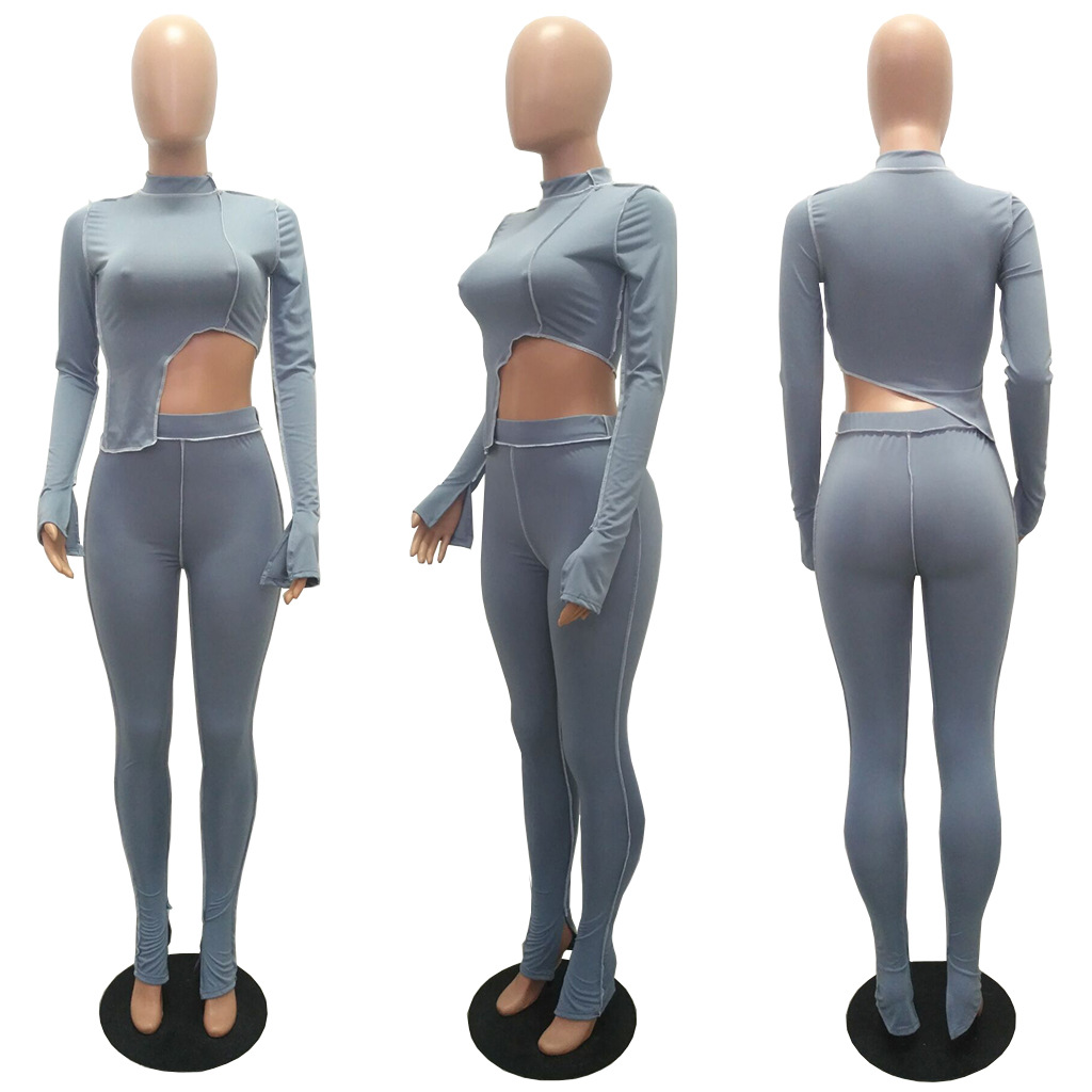 M2053 Crossborder Fashion Women's Wear Aliexpress Autumn New Women's Wear Personality Line Slimming sports suit M2053 Crossborder Fashion Women's Wear Aliexpress Autumn New Women's Wear Personality Line Slimming sports suit