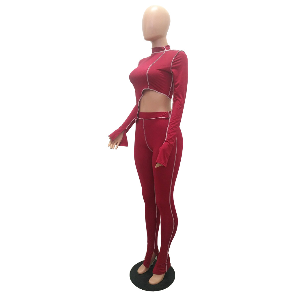 M2053 Crossborder Fashion Women's Wear Aliexpress Autumn New Women's Wear Personality Line Slimming sports suit M2053 Crossborder Fashion Women's Wear Aliexpress Autumn New Women's Wear Personality Line Slimming sports suit
