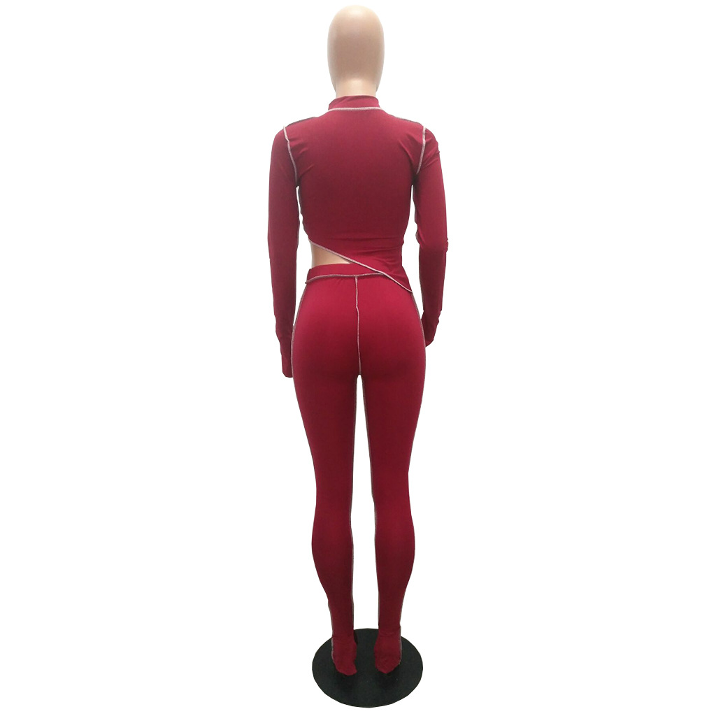 M2053 Crossborder Fashion Women's Wear Aliexpress Autumn New Women's Wear Personality Line Slimming sports suit M2053 Crossborder Fashion Women's Wear Aliexpress Autumn New Women's Wear Personality Line Slimming sports suit