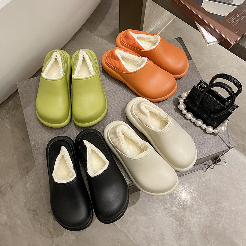 TwoWay Wear Winter Cotton Slippers Women Warm Keeping Heel Cover Platform plus Korean Home Home Sports Fur Slipper Men