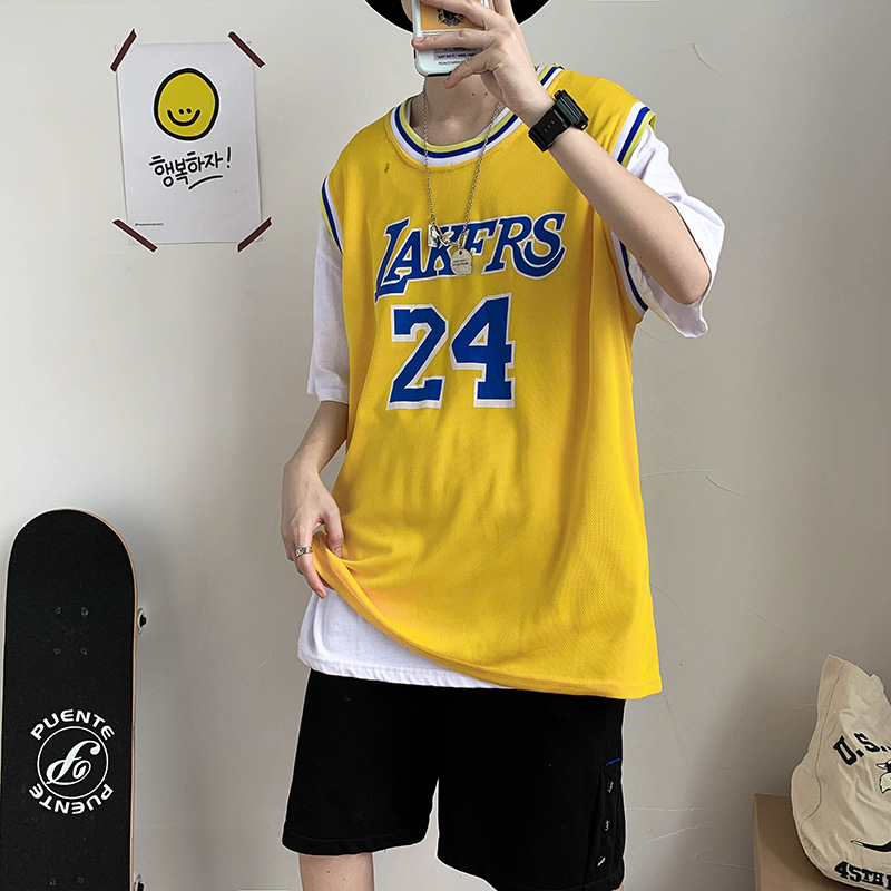 Brand Short Sleeve Tshirt Vest Men&#039;s Loose Student Sports Basketball Jersey Outer Wear Waistcoat Sleeveless Tshirt