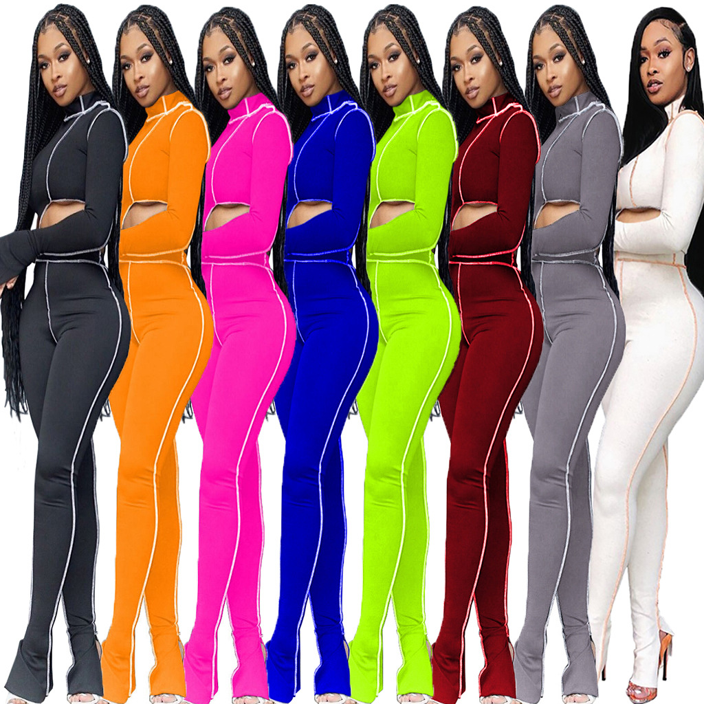 M2053 Crossborder fashion women's wear Aliexpress autumn new women's wear personality line slimming sports suit M2053 Crossborder fashion women's wear Aliexpress autumn new women's wear personality line slimming sports suit
