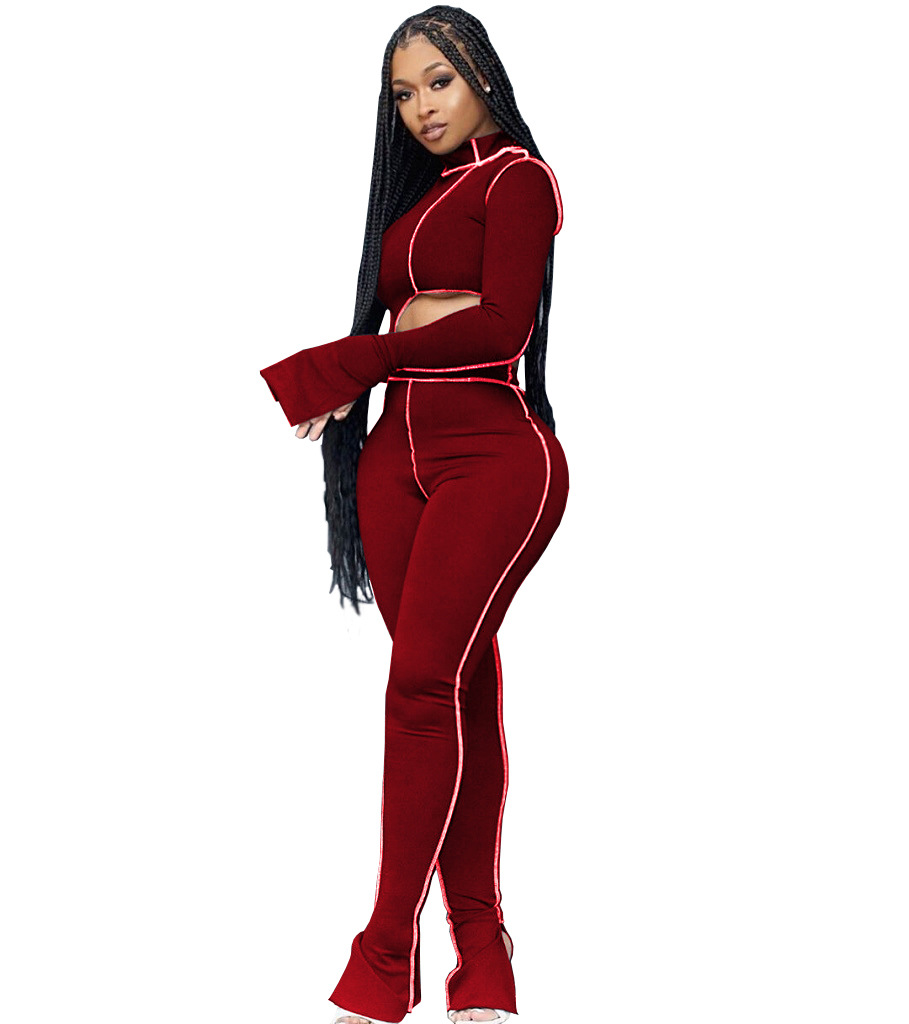 M2053 Crossborder fashion women's wear Aliexpress autumn new women's wear personality line slimming sports suit M2053 Crossborder fashion women's wear Aliexpress autumn new women's wear personality line slimming sports suit